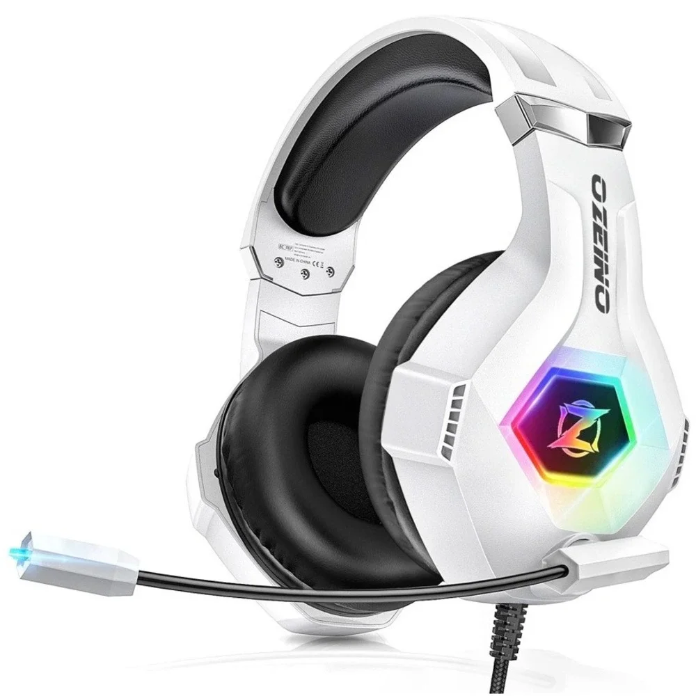 Ozeino ZW1 Gaming Headset White RGB Noise Cancelling Mic PS5 Xbox PC Switch NEW